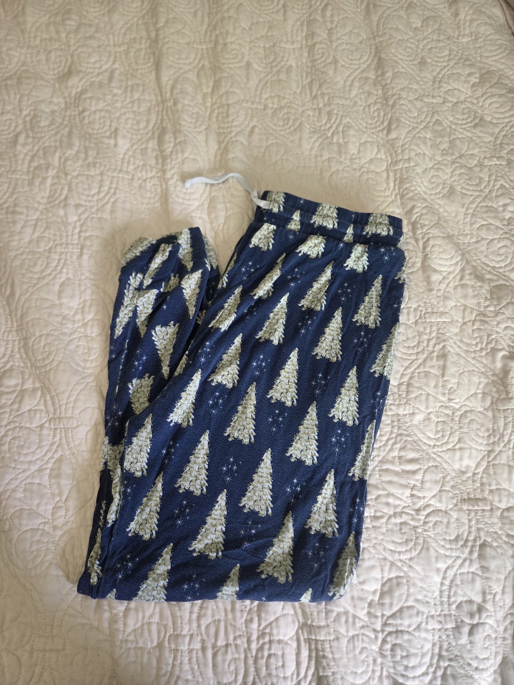 Mens Bamboo Navy Blue Holiday Tree Print Lounge Pants